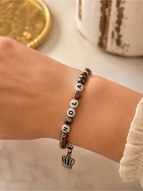 NOLA Crown Charm Beaded Stretch Bracelet | New Orleans | Bronze Tone